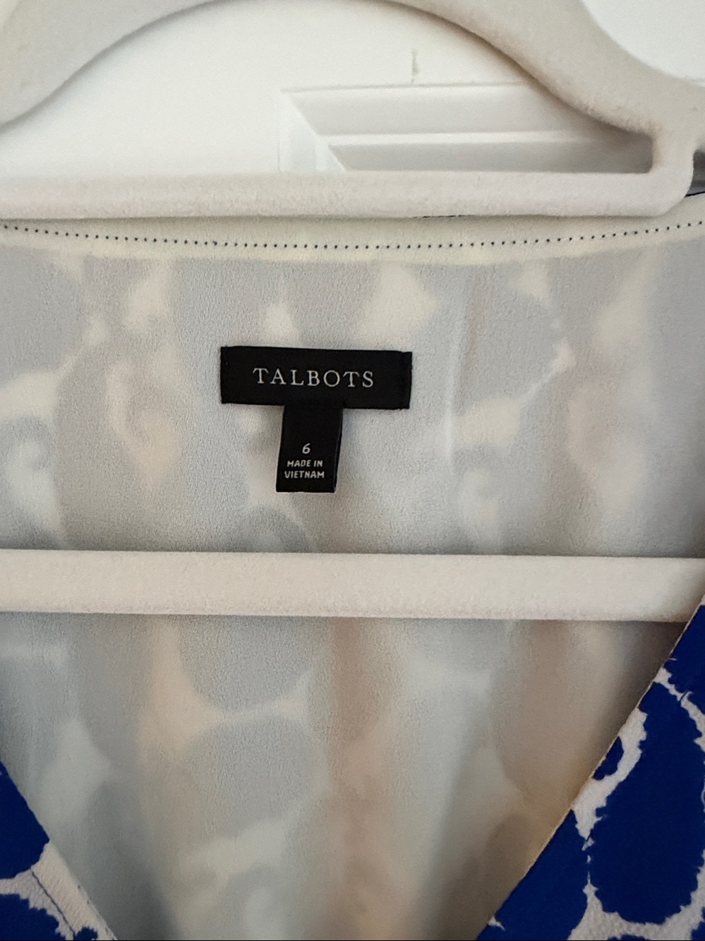 Talbots Royal Blue and White Printed V-Neck Midi Dress - Picture 3 of 6